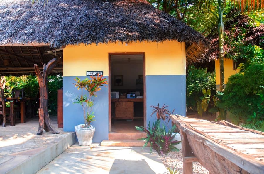 Reception building with a thatched roof